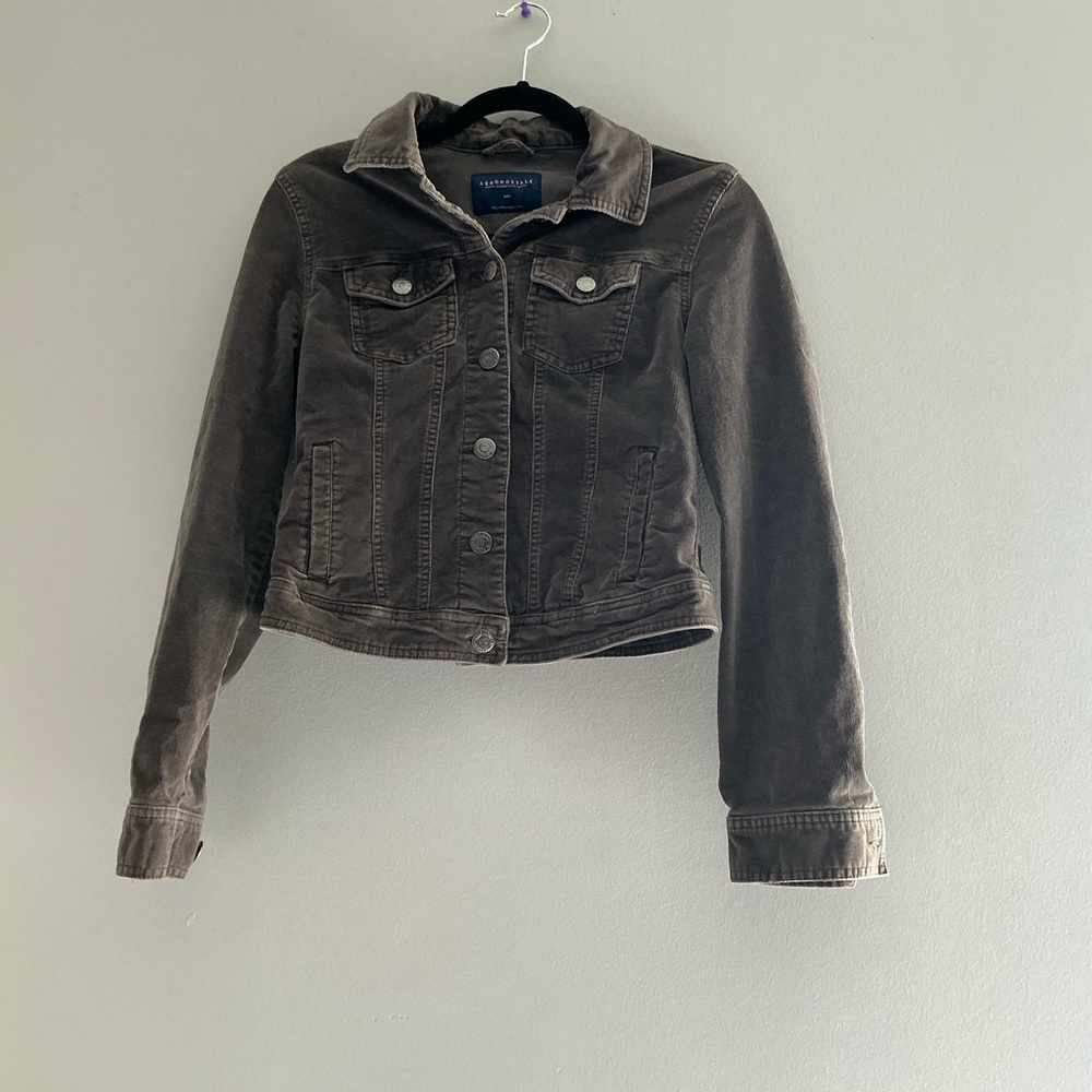 Aéropostale Y2K Cropped Denim Jacket Brown Gray Women’s Medium Button Front